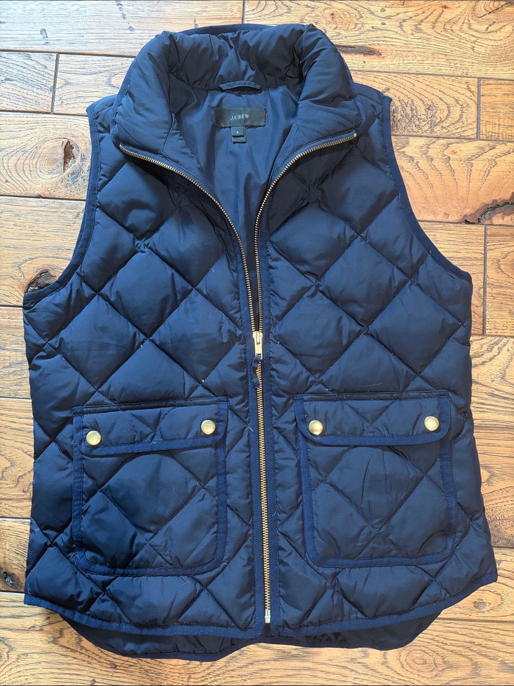 J. Crew Navy Quilted Puffer Vest with Gold-Tone Accents